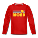Moab, Utah Youth Long Sleeve Shirt - Retro Sunrise Youth Long Sleeve Moab Tee - red