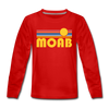 Moab, Utah Youth Long Sleeve Shirt - Retro Sunrise Youth Long Sleeve Moab Tee - red