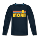 Moab, Utah Youth Long Sleeve Shirt - Retro Sunrise Youth Long Sleeve Moab Tee - deep navy
