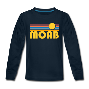 Moab, Utah Youth Long Sleeve Shirt - Retro Sunrise Youth Long Sleeve Moab Tee - deep navy