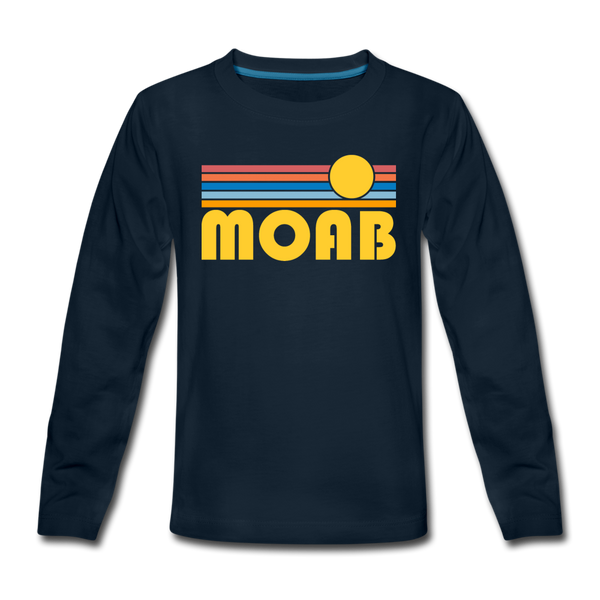 Moab, Utah Youth Long Sleeve Shirt - Retro Sunrise Youth Long Sleeve Moab Tee - deep navy