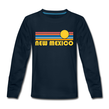 New Mexico Youth Long Sleeve Shirt - Retro Sunrise Youth Long Sleeve New Mexico Tee - deep navy