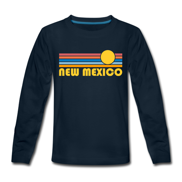 New Mexico Youth Long Sleeve Shirt - Retro Sunrise Youth Long Sleeve New Mexico Tee - deep navy