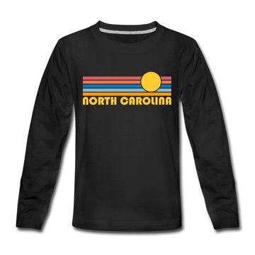 North Carolina Youth Long Sleeve Shirt - Retro Sunrise Youth Long Sleeve North Carolina Tee - black