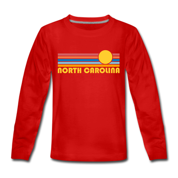 North Carolina Youth Long Sleeve Shirt - Retro Sunrise Youth Long Sleeve North Carolina Tee - red