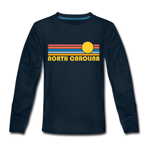 North Carolina Youth Long Sleeve Shirt - Retro Sunrise Youth Long Sleeve North Carolina Tee - deep navy