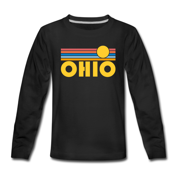 Ohio Youth Long Sleeve Shirt - Retro Sunrise Youth Long Sleeve Ohio Tee - black