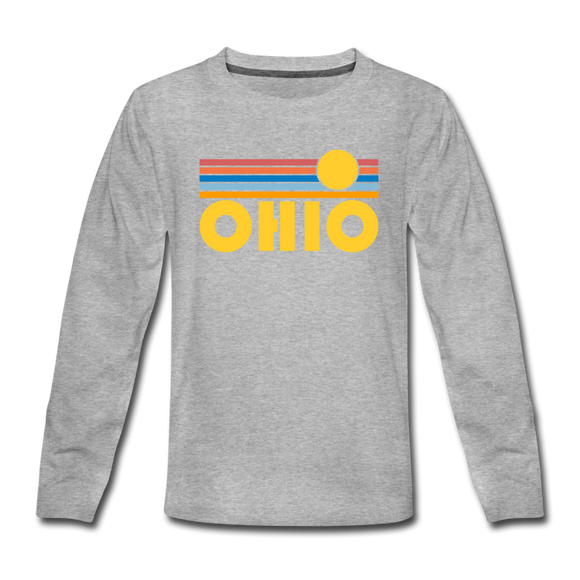 Ohio Youth Long Sleeve Shirt - Retro Sunrise Youth Long Sleeve Ohio Tee - heather gray