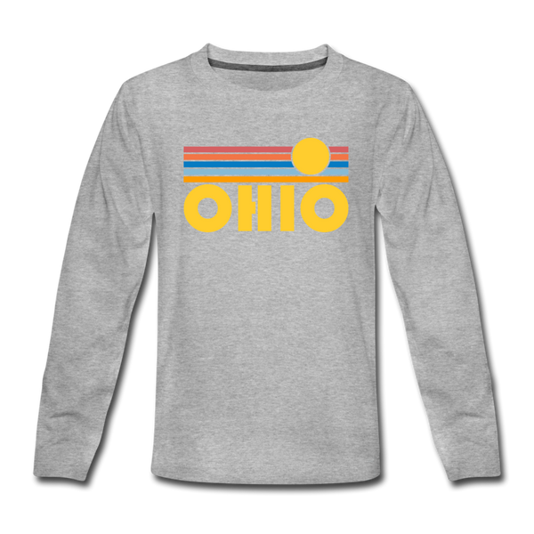 Ohio Youth Long Sleeve Shirt - Retro Sunrise Youth Long Sleeve Ohio Tee - heather gray