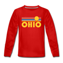 Ohio Youth Long Sleeve Shirt - Retro Sunrise Youth Long Sleeve Ohio Tee - red