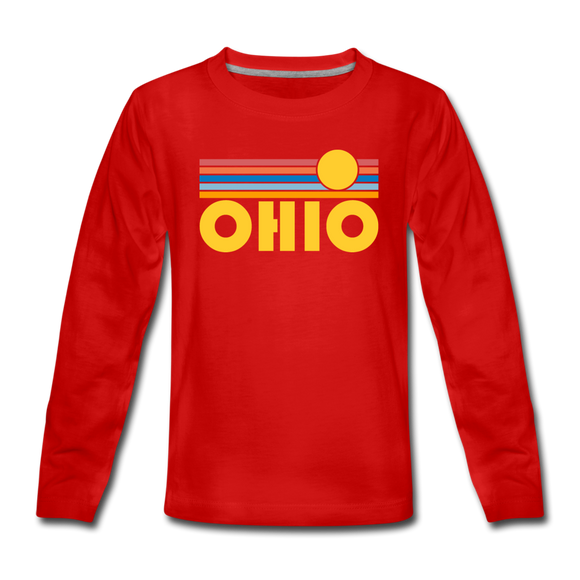 Ohio Youth Long Sleeve Shirt - Retro Sunrise Youth Long Sleeve Ohio Tee - red
