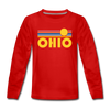 Ohio Youth Long Sleeve Shirt - Retro Sunrise Youth Long Sleeve Ohio Tee - red