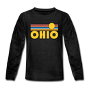 Ohio Youth Long Sleeve Shirt - Retro Sunrise Youth Long Sleeve Ohio Tee - charcoal gray
