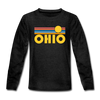 Ohio Youth Long Sleeve Shirt - Retro Sunrise Youth Long Sleeve Ohio Tee - charcoal gray
