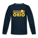 Ohio Youth Long Sleeve Shirt - Retro Sunrise Youth Long Sleeve Ohio Tee - deep navy
