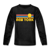 New York, New York Youth Long Sleeve Shirt - Retro Sunrise Youth Long Sleeve New York Tee - charcoal gray