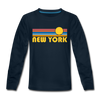 New York, New York Youth Long Sleeve Shirt - Retro Sunrise Youth Long Sleeve New York Tee - deep navy