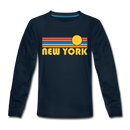 New York, New York Youth Long Sleeve Shirt - Retro Sunrise Youth Long Sleeve New York Tee - deep navy