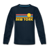 New York, New York Youth Long Sleeve Shirt - Retro Sunrise Youth Long Sleeve New York Tee - deep navy