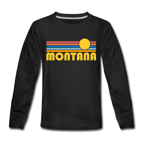 Montana Youth Long Sleeve Shirt - Retro Sunrise Youth Long Sleeve Montana Tee - black