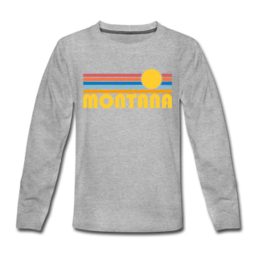 Montana Youth Long Sleeve Shirt - Retro Sunrise Youth Long Sleeve Montana Tee - heather gray