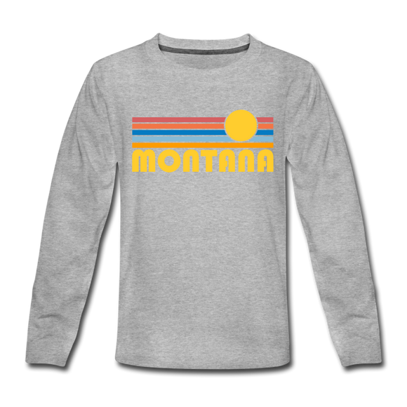 Montana Youth Long Sleeve Shirt - Retro Sunrise Youth Long Sleeve Montana Tee - heather gray
