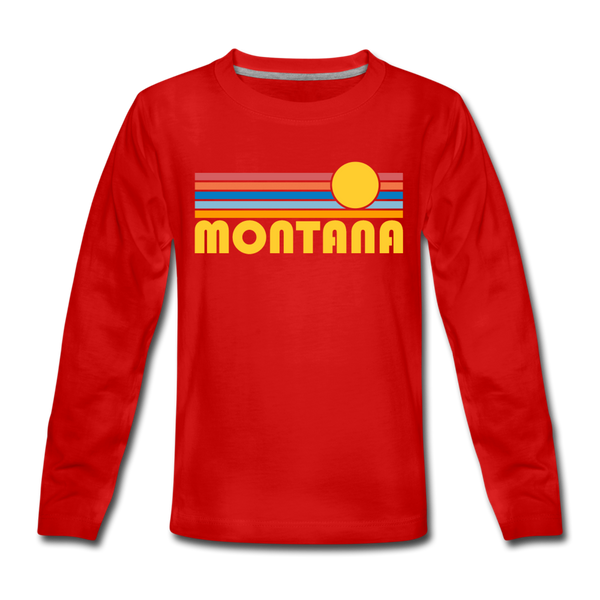 Montana Youth Long Sleeve Shirt - Retro Sunrise Youth Long Sleeve Montana Tee - red