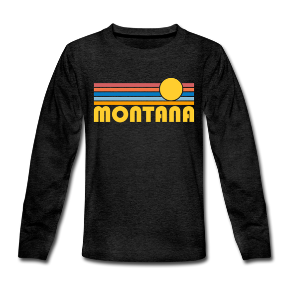 Montana Youth Long Sleeve Shirt - Retro Sunrise Youth Long Sleeve Montana Tee - charcoal gray