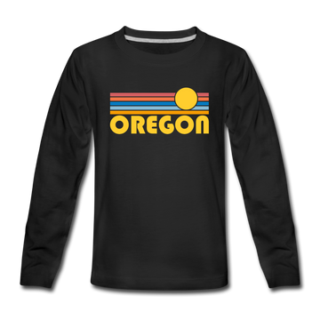 Oregon Youth Long Sleeve Shirt - Retro Sunrise Youth Long Sleeve Oregon Tee - black