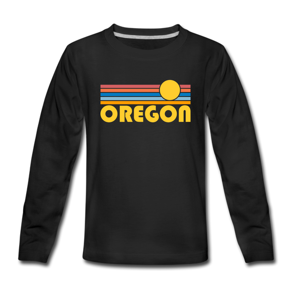 Oregon Youth Long Sleeve Shirt - Retro Sunrise Youth Long Sleeve Oregon Tee - black
