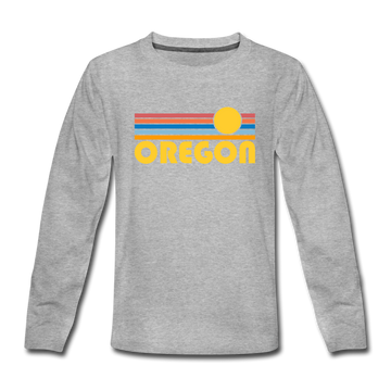 Oregon Youth Long Sleeve Shirt - Retro Sunrise Youth Long Sleeve Oregon Tee - heather gray