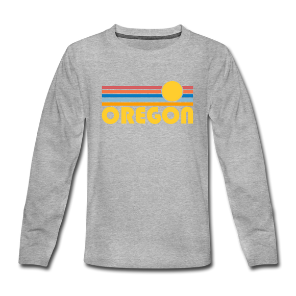 Oregon Youth Long Sleeve Shirt - Retro Sunrise Youth Long Sleeve Oregon Tee - heather gray