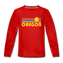 Oregon Youth Long Sleeve Shirt - Retro Sunrise Youth Long Sleeve Oregon Tee - red