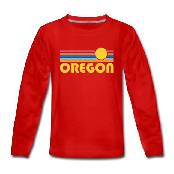 Oregon Youth Long Sleeve Shirt - Retro Sunrise Youth Long Sleeve Oregon Tee - red
