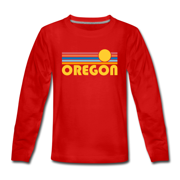 Oregon Youth Long Sleeve Shirt - Retro Sunrise Youth Long Sleeve Oregon Tee - red