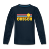Oregon Youth Long Sleeve Shirt - Retro Sunrise Youth Long Sleeve Oregon Tee - deep navy