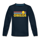 Oregon Youth Long Sleeve Shirt - Retro Sunrise Youth Long Sleeve Oregon Tee - deep navy