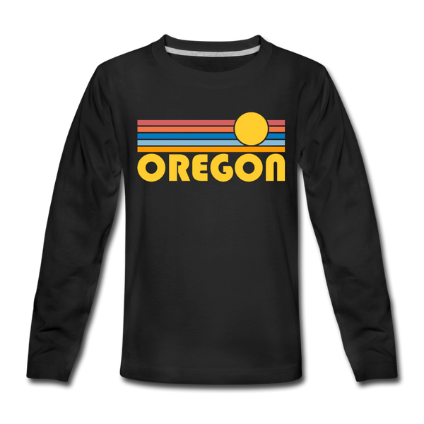 Oregon Youth Long Sleeve Shirt - Retro Sunrise Youth Long Sleeve Oregon Tee - black