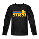 Oregon Youth Long Sleeve Shirt - Retro Sunrise Youth Long Sleeve Oregon Tee - charcoal gray