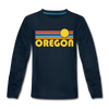 Oregon Youth Long Sleeve Shirt - Retro Sunrise Youth Long Sleeve Oregon Tee - deep navy