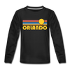 Orlando, Florida Youth Long Sleeve Shirt - Retro Sunrise Youth Long Sleeve Orlando Tee - black