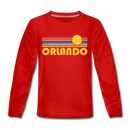 Orlando, Florida Youth Long Sleeve Shirt - Retro Sunrise Youth Long Sleeve Orlando Tee - red