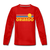 Orlando, Florida Youth Long Sleeve Shirt - Retro Sunrise Youth Long Sleeve Orlando Tee - red