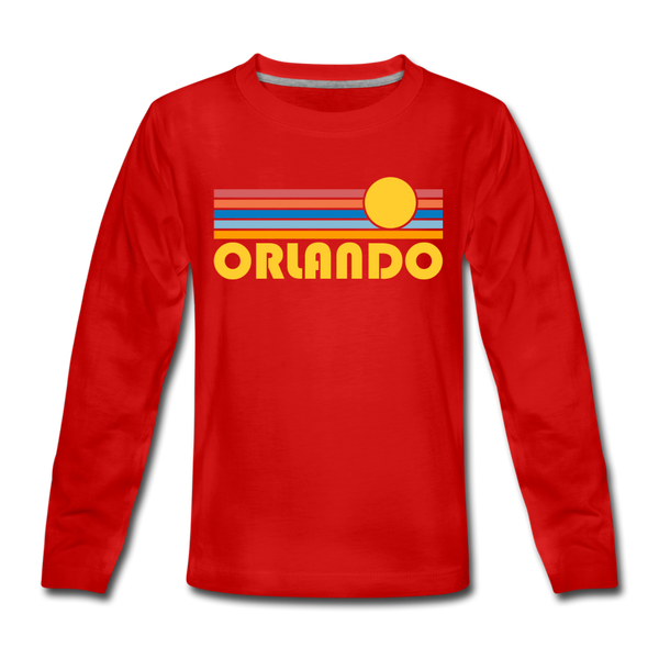 Orlando, Florida Youth Long Sleeve Shirt - Retro Sunrise Youth Long Sleeve Orlando Tee - red