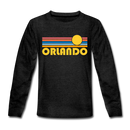 Orlando, Florida Youth Long Sleeve Shirt - Retro Sunrise Youth Long Sleeve Orlando Tee - charcoal gray