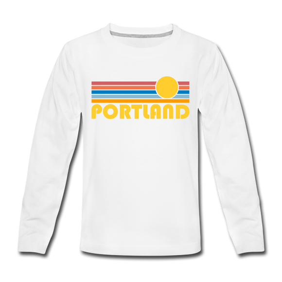 Portland, Oregon Youth Long Sleeve Shirt - Retro Sunrise Youth Long Sleeve Portland Tee - white