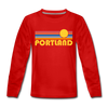 Portland, Oregon Youth Long Sleeve Shirt - Retro Sunrise Youth Long Sleeve Portland Tee - red