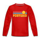 Portland, Oregon Youth Long Sleeve Shirt - Retro Sunrise Youth Long Sleeve Portland Tee - red