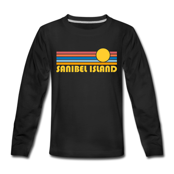 Sanibel Island, Florida Youth Long Sleeve Shirt - Retro Sunrise Youth Long Sleeve Sanibel Island Tee - black