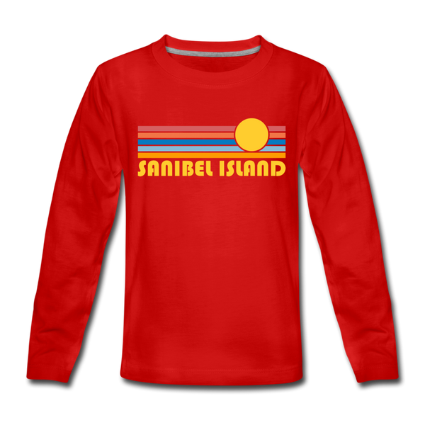 Sanibel Island, Florida Youth Long Sleeve Shirt - Retro Sunrise Youth Long Sleeve Sanibel Island Tee - red